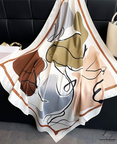 Hioyiwse Head Scarf For Women Hair Bandana 35" Large Square Satin Wrap Sleeping Neck Silk Satin Hair Scarves Lightweight - color: F19-red-orange Block(35*35inch）