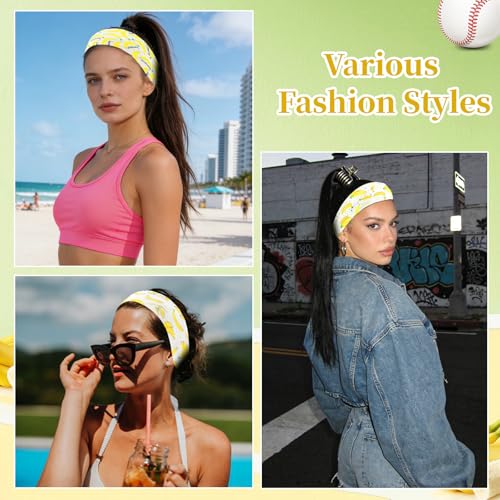 YARIEW 6Pcs Headbands Paisley Bandanas Head Bands Sweat Band Hair Wrap Headwrap Fashion Boho Wide Thick Workout Yoga Elastic Headbands Mens Cooling Running Sports Headband Sweatbands for Women and Men - color: Yellow Banana