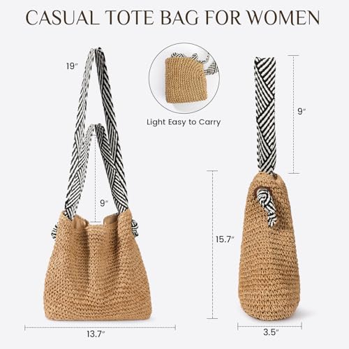 fauson Beach Bags for Women - Straw Bag Tote Bags Casual Boho Large Summer Crossbody Shoulder Handbags Purse - color: Brown Straw Bag