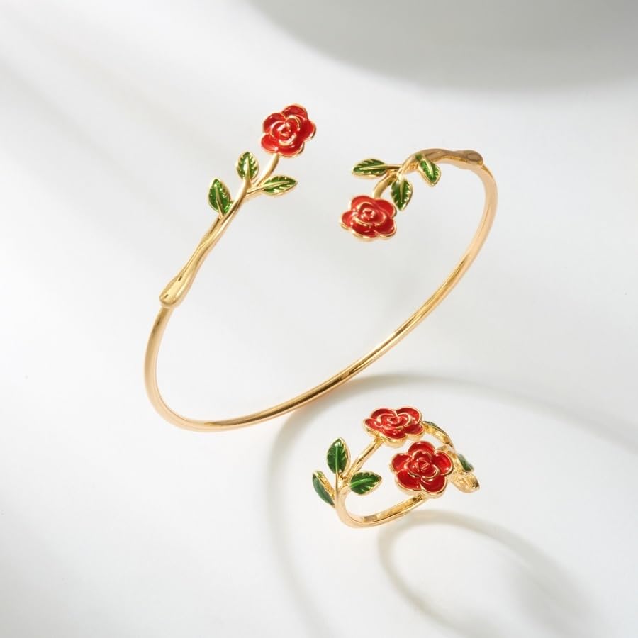 Caiyao 2Pcs Adjustable Sunflower Open Cuff Bangle Bracelets Ring Gold Tone Enamel Daisy Flower Floral Upper Arm Armband Bracelet for Women Boho Summer Inspired Floral Jewelry Gifts - style: StyleD