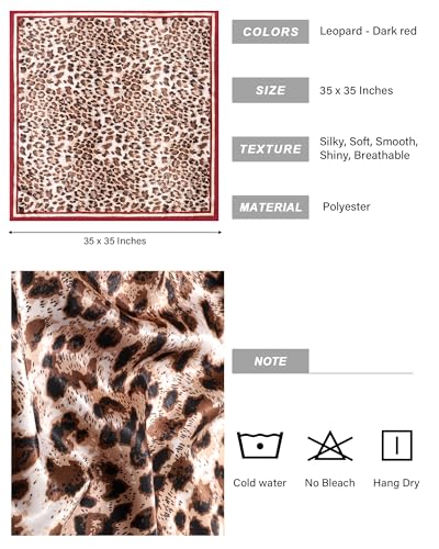 AWAYTR 35” Satin Head Scarf for Women Like Silk Scarf for Hair Scarf Satin Hair Bandana Women Headscarf Hair Wrap Scarf Neck - color: Leopard - Dark Red