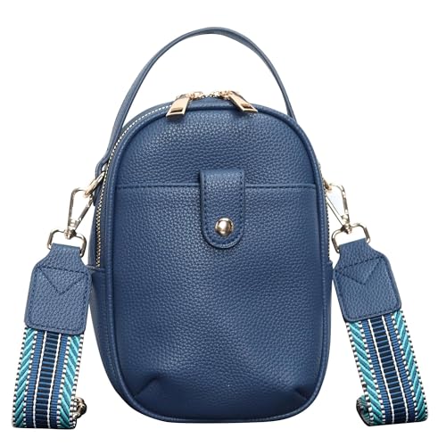 Vegan Leather Crossbody Bag for Women, Multi Compartment Lightweight Shoulder Purse, Casual Daily Crossbody Bag - color: Dark Blue