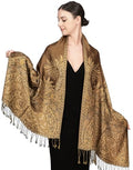 Achillea Reversible Paisley Pashmina Rave Scarf – Exotic Indian Shawls and Wraps for Evening Dresses, Festivals, All Seasons - color: Big Paisley Golden Brown