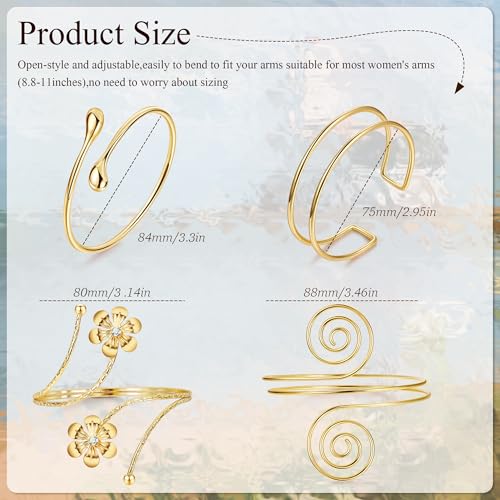 4Pcs Upper Arm Cuff for Women Open Adjustable Arm Bracelets Minimalist Coil Arm Armband Set - style: Gold-Style A