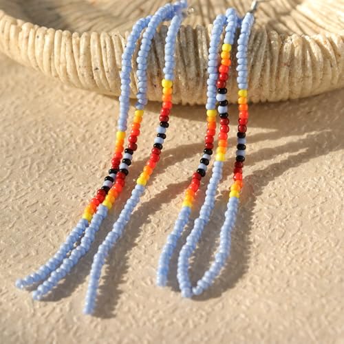 Native Long Beaded Tassel Earrings for Women, Boho Handmade Colorful Beads Statement Dangle Earing Prom Jewelry Gift. - color: Aquamarine