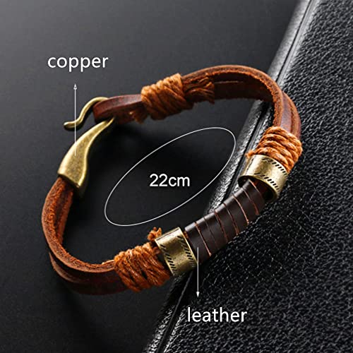 Mens Genuine Leather Bracelet - Handmade Adjustable Leather Cuff Bracelet punk Style leather wrap Wristband for Men - color: E-BROWN BRONZE