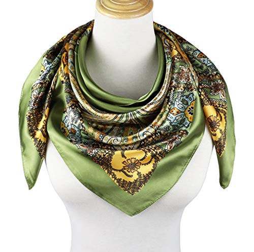 vabovin Satin Head Scarf for Women Silk Like Hair Scarf, 35 x 35 in | Silk Feel Fabric, Hair Wrap for Sleeping, Headscarf and Neck Scarf, Square Bandana Style, Fashion Accessory - color: 040 Olive Green Cashew