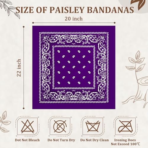 12 Pack Bandanas Unisex Paisley Cowboy Bandanas Bulk Multi Purpose Headband Scarf for Men Women Costume - color: Purple, style: Classic