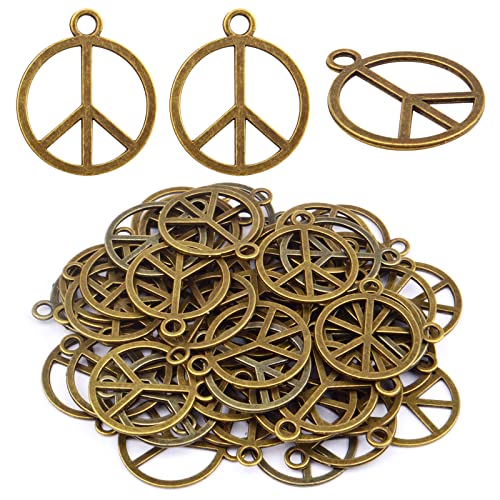 BronaGrand Sign Pendant Charms Alloy Peace Symbol Charms Peace Sign Beads Pendants Jewelry Charms Craft Supplies for DIY Necklace Bracelet Jewelry Making Accessory - color: Bronze