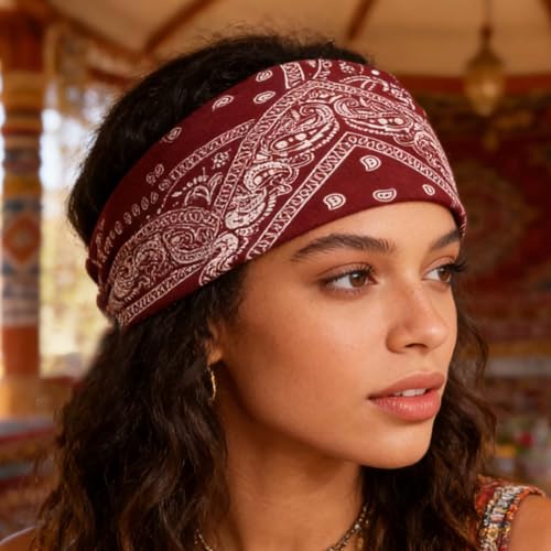Acenail Boho Headbands Wide Head Bands Knotted Turban Headband Nonslip Elastic Hairbands Floral Hairband Workout Hair Scarfs Yoga Sweatbands Bohemian Head Wraps for Women 4Pcs (#4 Bohemian)