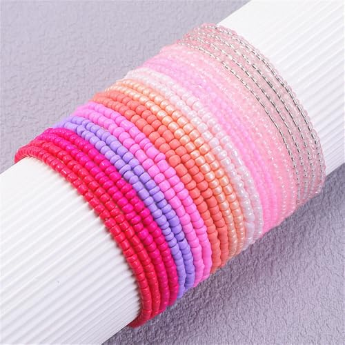 Fuqimanman2020 18Pcs Boho Stackable Beaded Bracelets for Women Colorful Handmade Multilayered Rice Beads Anklets Set Summer Beach Bohemian Jewelry Gift - color: Style 2 Pink
