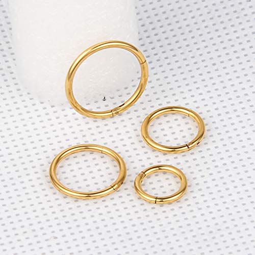 4Pcs 16G 18G 20G Surgical-Steel-Piercing-Ring-Nose-Rings-Hinged-Hoop-Earrings,6mm 8mm 10mm 12mm Seamless Stainless Steel Clicker Eyebrow Septum Piercing Hoop,Sliver Black Gold Rose Gold Rainbow Body Jewelry Set - color: 16G Gold