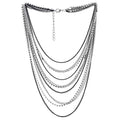 Waterfall Multi-Strand Chains Statement Collar Necklace with Rhinestones Chains, Dress - color: A-Metal Color: Silver & Black