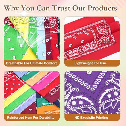 100 Pack Bandanas Bulk Paisley Multipurpose Headwrap Unisex Cowboy Neckerchief Scarf Face Cover Neck Gaiter - color: Multicolor