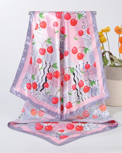 AWAYTR 35” Square Satin Head Scarf Hair Scarf for Women's Hair Silk Bandana for Women Silk Head Wrap for Sleeping - color: Leopard Print Pink