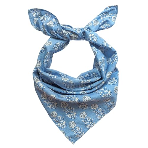 AVKA Studio 100% Cotton Bandanas for Women & Men, 2 Pack 20x20 Inch, 22x22 inch Hand Printed, Lightweight Cotton Handkerchief - color: Blue & White, size: 20 x 20 Inches