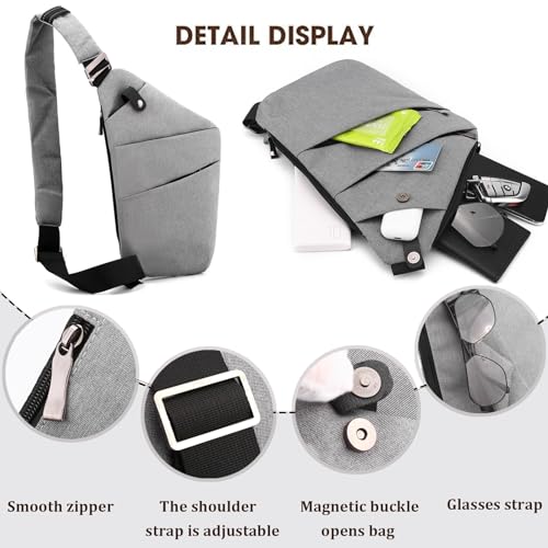 Crossbody Travel Bags for Women, Anti Theft Proof Safe Slim Sling Travel Purses, Personal Flex Shoulder Bag for Men Women - color: Grey, size: Right Shoulder