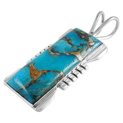 Turquoise Pendant Necklace 20" Sterling Silver 925 Genuine Gemstones - color: Matrix Turquoise w/Sterling Chain