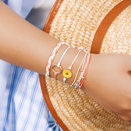 Sunflower Friendship Bracelets Boho Stackable String Bracelets Cute Trendy Gifts for Teen Girls Women - color: Hot Pink
