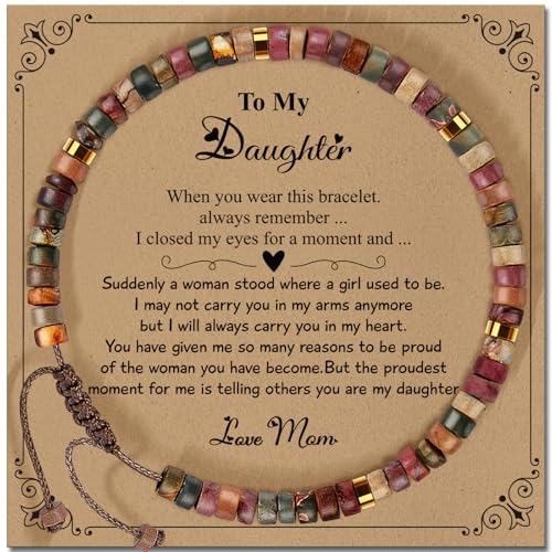 Inspirational Gifts Bracelets for Women: Mothers Day Birthday Gifts for Mom Women Friends Sister - Healing Natural Stone Beads Bracelets Thinking of you Get Well Soon Gift for Women - color: A-R JASPER STONE-DAUGHTER