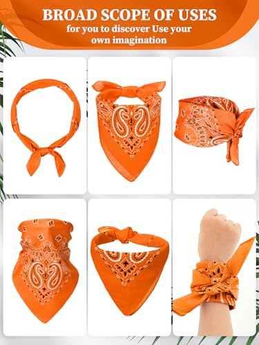 Unittype 36 Pieces Paisley Bandana Cowboy Bandanas Sports Novelty Headband Square Scarf Outdoor for Western Party Costume - color: Orange, style: Classic Style