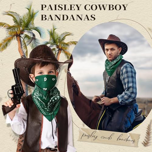 Suhine 12 Pcs Bandanas Bulk for Women Men 22 x 22 Inch Paisley Headband Cowboy Handkerchief Summer Beach Party Costume - color: Dark Green