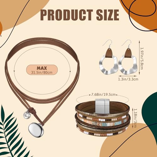 Inbagi 3 Pcs Western Jewelry for Women Bohemian Turquoise Jewelry Set Women Country Pendant Long Choker Layered Bracelets Earrings - color: Silver, style: Rustic