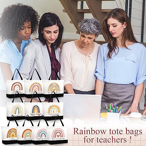 Sieral 10 Pcs Teacher Appreciation Gift Rainbow Canva Teacher Tote Bags Pack Retirement Thank You Reusable Bag Women Summer(Inspirational) - style: Inspirational