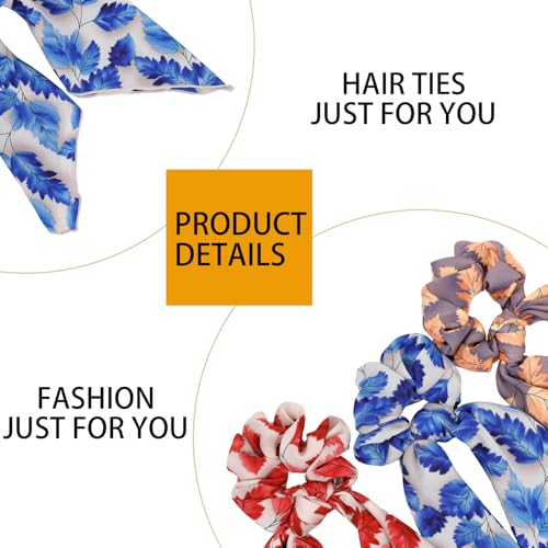 Scarf Scrunchie,6PCS Hair Scarf Ties Bow Scrunchies | Hair Scarves,Scrunchie with Tails,Bandana Scrunchies,Hair Bows,Scarf Ponytail,Hair Accessories for Women,2 in 1 - color: leaf 2B