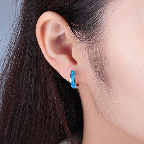 CiNily Huggie Earrings Opal Hinged Hoop Earrings Gold Plated Hypoallergenic Small Hoop Earrings for Women Teen Girls Men Sensitive Ears - color: Blue