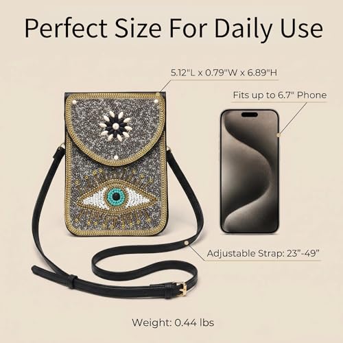 Small Crossbody Bags for Women Designer Cell Phone Bag Boho Shoulder Wallet Purse - color: Silver