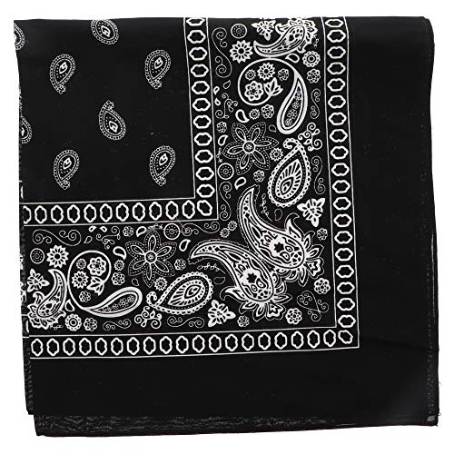 Motique Accessories Extra Large Paisley Bandana 27x27 Inch - color: Black