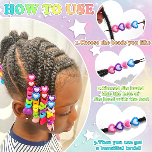 NAISKA 80PCS Colorful Braids Beads Cute Heart Flower Beads for Hair Braids Kids Random Pony Bead Set Acrylic Loc Dreadlock Jewelry Accessories for Girls - color: Colorful