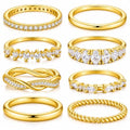 KISS WIFE 8 Pcs 14K Gold Plated Stackable Rings Set for Women, Dainty Sparkling Cubic Zirconia Statement Rings, Non Tarnish Engagement Wedding Bands, Minimalist Daily Wear Finger Jewelry, Ideal Gift
