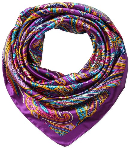 corciova 35 x 35 Satin Square Scarf for Women, Silk-Feel Hair Wrap, Large Bandana, Neck Wrap, Headscarf & Fashion Accessory - color: 98 Purple Paisley