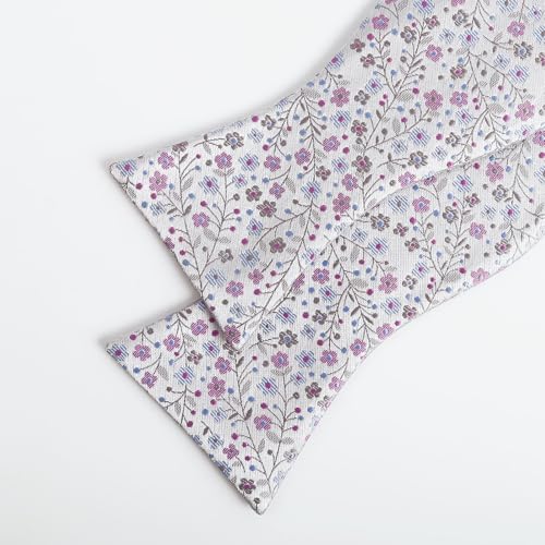 Alizeal Mens 2pcs Classic Floral Pattern Self-tied Bow Tie and Handkerchief Set - color: 045-gray+lavender
