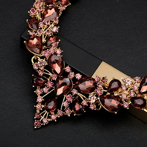 CSY 4 Pcs/Set Austrian Crystal Necklace Earrings Bracelet Ring Bridal Jewelry Sets for Brides Wedding Party Costume Accessories Gifts for Women - color: 02-gold plated-amethyst