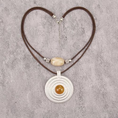 GelConnie Boho Necklaces for Women Cowgirl Necklace Stone Leather Cord Pendant Necklaces With Beads Long vintage Layered Choker Necklace - style: Chunky Pendant Boho