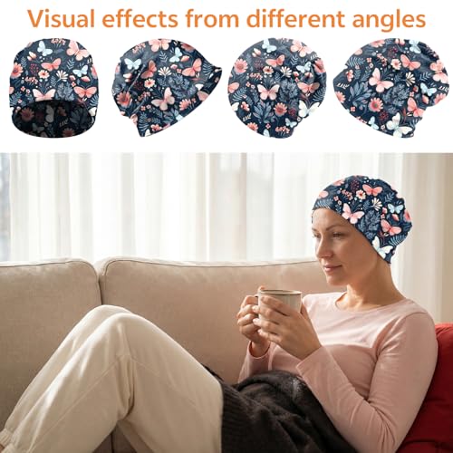 Chemo Caps Slouchy Beanie Hat Stretch Cancer Head Wraps Turban Sleep Headwear Scarf for Women Girls Men - color: I-7-butterfly Flower