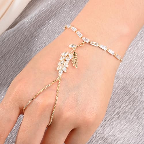 Adjustable Hand Chain Bracelet Women, 16K Gold Plated Finger Bracelet, Secure Ball Clasp Elegant Slave Hand Jewelry, Y2K Aesthetic Accessories for Summer Festival Prom Beach Vacation Daily Wear - color: style4-16K gold-plated