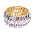 Women’s Wedding Bridal Crystal Leaf Flower Stretch Bangle Elastic Wide Bracelet Jewelry for Brides Bridesmaid - color: Style1-Violet-Gold Plated