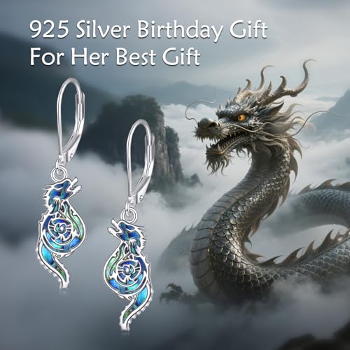 TIGER RIDER Abalone Shell 925 Sterling Silver Dangle Earrings Lightweight Filigree Dangle Drop Earrings for Women - style: Dragon