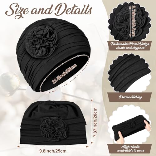 JenPen 4 Pcs Cotton Chemo Headwear for Women Turban Soft Cancer Head Scarf Hats Beanie Elastic Hair Wraps - color: Solid Color