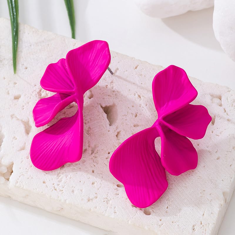 Chunky Earrings Big Statement Earrings for Women Trendy Large Floral Ginkgo Leaf Flower Earring Irregular Long Drop Dangle Earrings Chunky Jewelry - style: 1 - Hot Pink