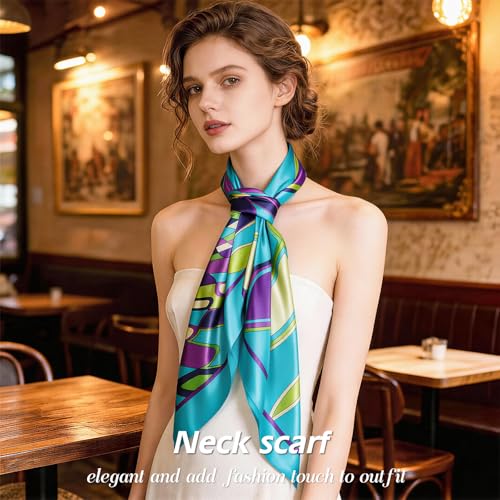 Ciormis 35" Silk Head Scarf for Women, 4 Pcs Satin Hair Scarf Square Silk Bandana Top Neck Scarves Hair Wraps for Sleeping - color: E2-paisley Print-set27