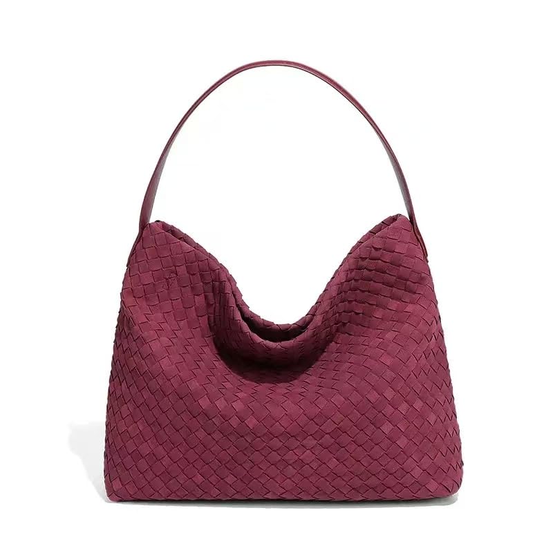 Slouchy Suede Woven Hobo Bags Women Trendy Suede Purse Crossbody Crescent Shoulder Satchel Bag Top Handle Tote Handbag | Slouchy - color: Burgundy