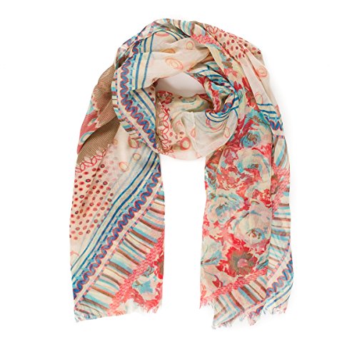 MELIFLUOS DESIGNED IN SPAIN Scarf for Women Lightweight Floral Flower Scarves for Summer Fall Shawl Wrap - color: Barcelona Collection 3 - Beige Flower Design