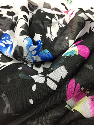 YOUR SMILE Ladies/Women's Lightweight Floral Print/Solid Color mixture Shawl Scarf For Spring Summer season - color: Black/White Butterfly