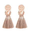 boderier Bohemian Statement Thread Tassel Chandelier Drop Dangle Earrings with Cassandra Button Stud - color: Rose Gold