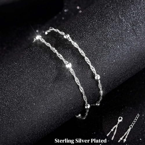 925 Sterling Silver Ankle Bracelets for Women 14K Gold Plated Layered Anklet Sets Dainty Heart Anklets Chain Waterproof Beach Foot Jewelry Gifts - style: Style1-Silver